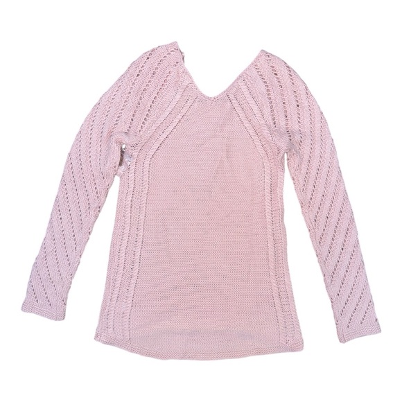 Max Studio Pink V-Neck Sweater with Intricate Knit - Picture 3 of 5